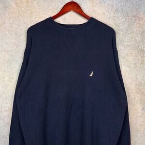 Vintage 90s Nautica Sweater Mens Sz XL Navy Blue Pullover Embroidered Crew Neck